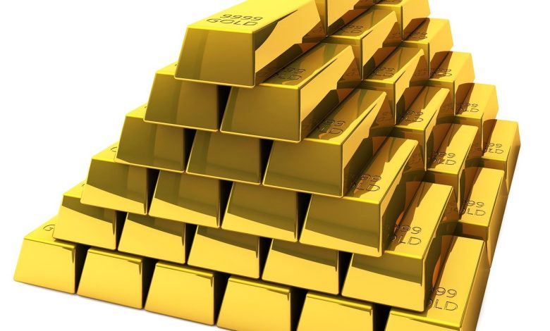 gold, bars, pile