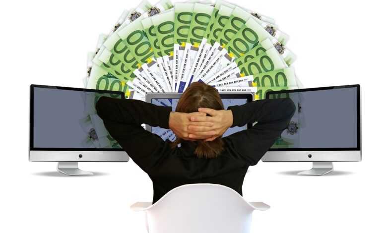 woman, euro, earn money, online, earn, online banking, relaxed, the back, monitor, work, viewing, completion, done, earn money, earn money, earn money, earn money, earn money, earn