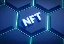 a blue hexagonal background with the word nft on it