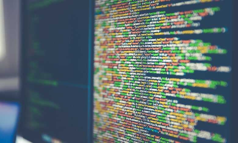 Colorful software or web code on a computer monitor