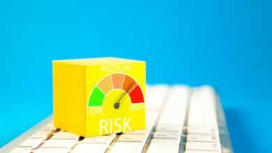Yellow cube with risk meter on keyboard