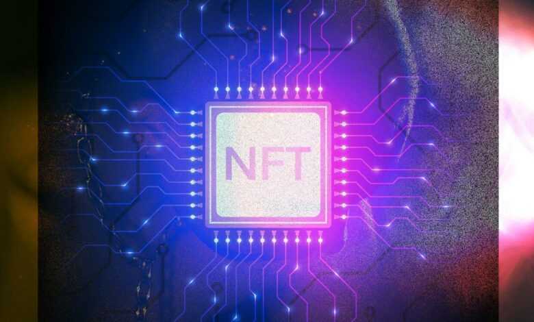 a close up of a circuit board with a neon light